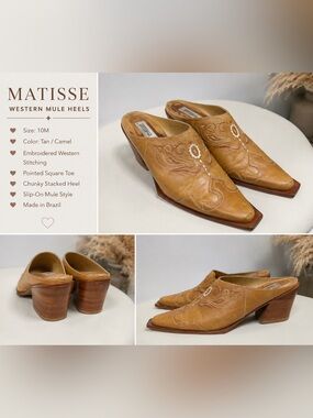 Matisse Camel/Tan Embroidered Western Mule Heels